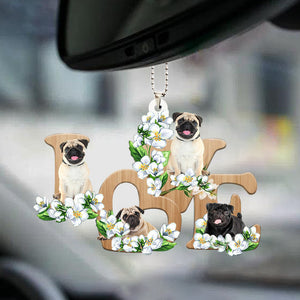 Pug Love Flowers Dog Lover Car Hanging Ornament