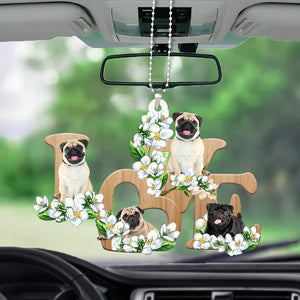 Pug Love Flowers Dog Lover Car Hanging Ornament