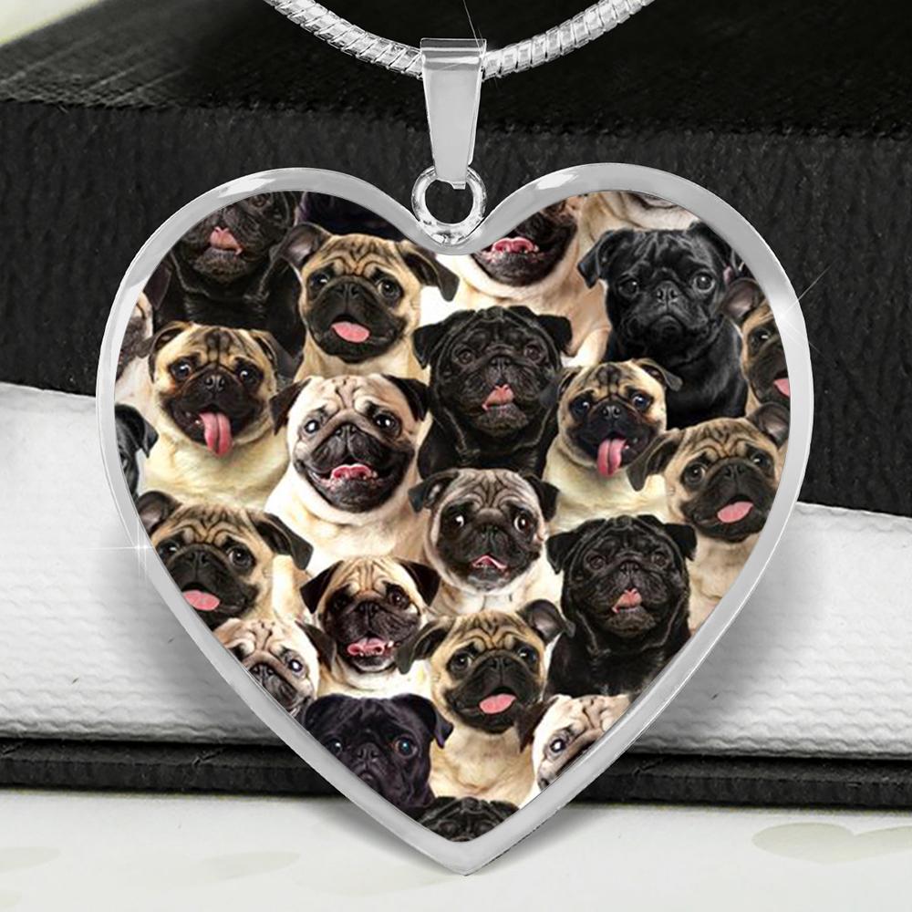 A Bunch Of Pugs Heart Necklace