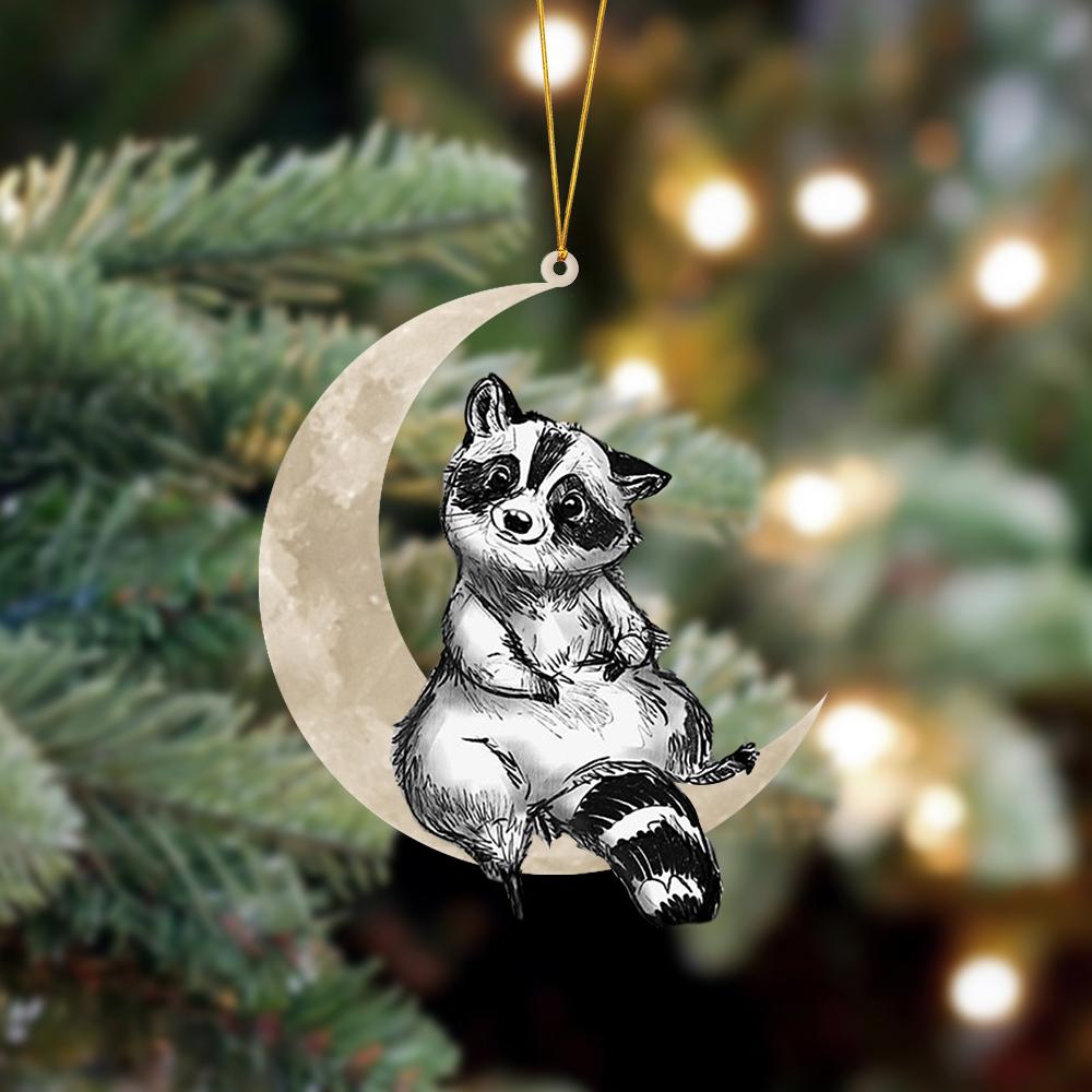 Raccoon Sits On The Moon Hanging Ornament