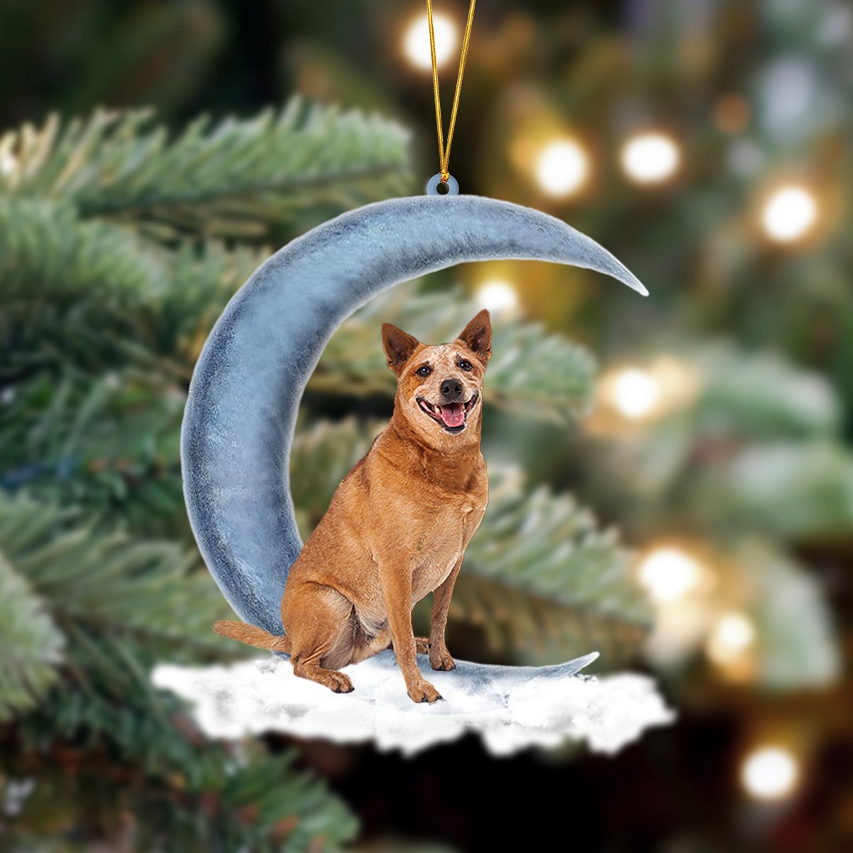 Red Heeler Australian Cattle Sits On The Moon Hanging Ornament