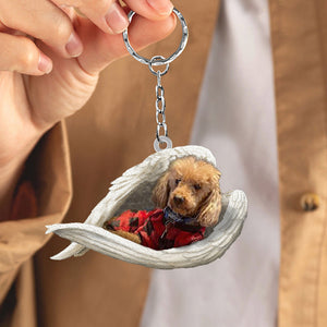 Red poodle Sleeping Angel Acrylic Keychain