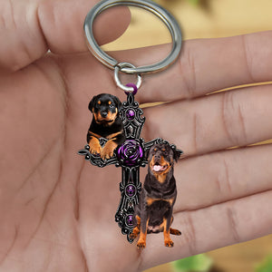 Rottweiler01 Pray For God Acrylic Keychain