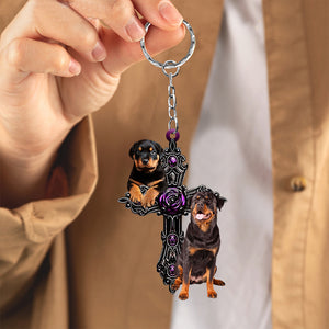 Rottweiler01 Pray For God Acrylic Keychain