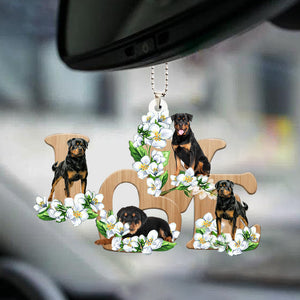 Rottweiler Love Flowers Dog Lover Car Hanging Ornament