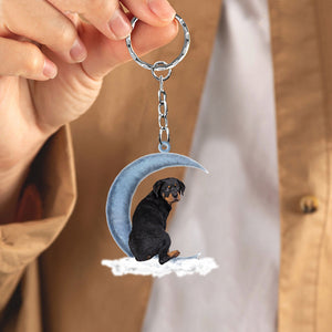 Rottweiler On The Moon Flat Acrylic Keychain