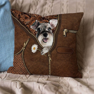 Schnauzer 2 Holding Daisy Pillow Case