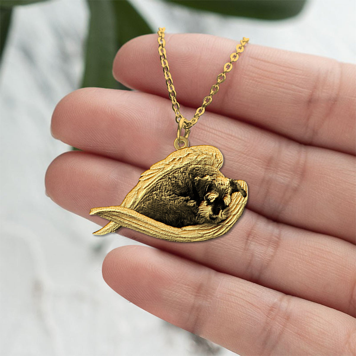 Schnauzer Sleeping Angel Necklace