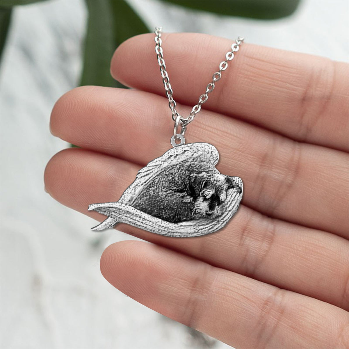 Schnauzer Sleeping Angel Necklace