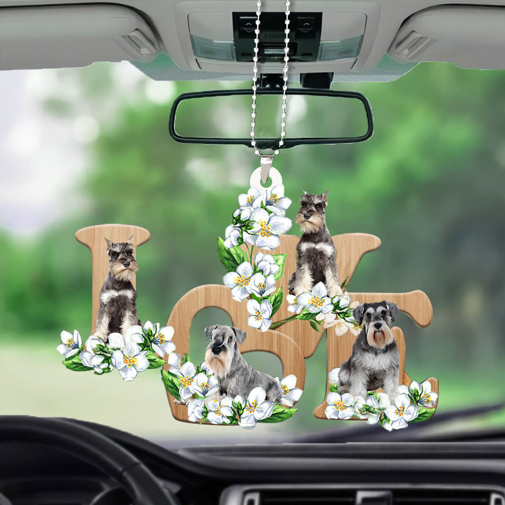 Schnauzer Love Flowers Dog Lover Car Hanging Ornament