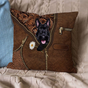 Scottish Terrier Holding Daisy Pillow Case