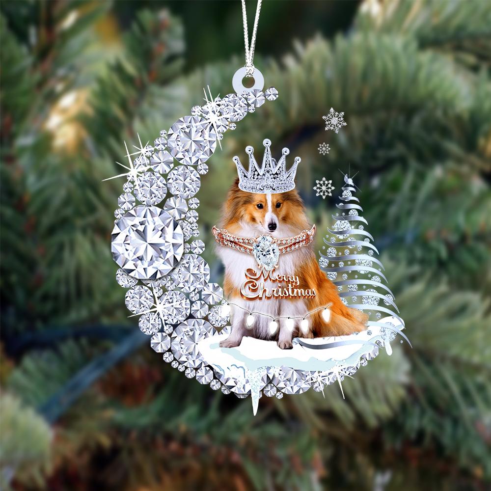 Shetland Sheepdog Diamond Moon Merry Christmas Ornament