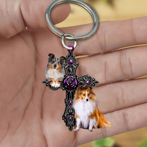 Shetland Sheepdog Pray For God Acrylic Keychain