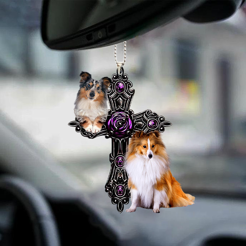 Shetland Sheepdog Pray For God Car Hanging Ornament