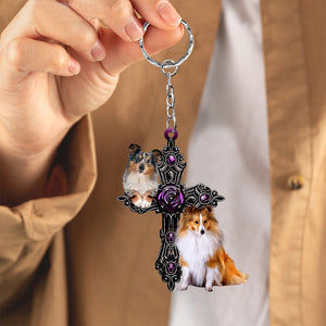 Shetland Sheepdog Pray For God Acrylic Keychain