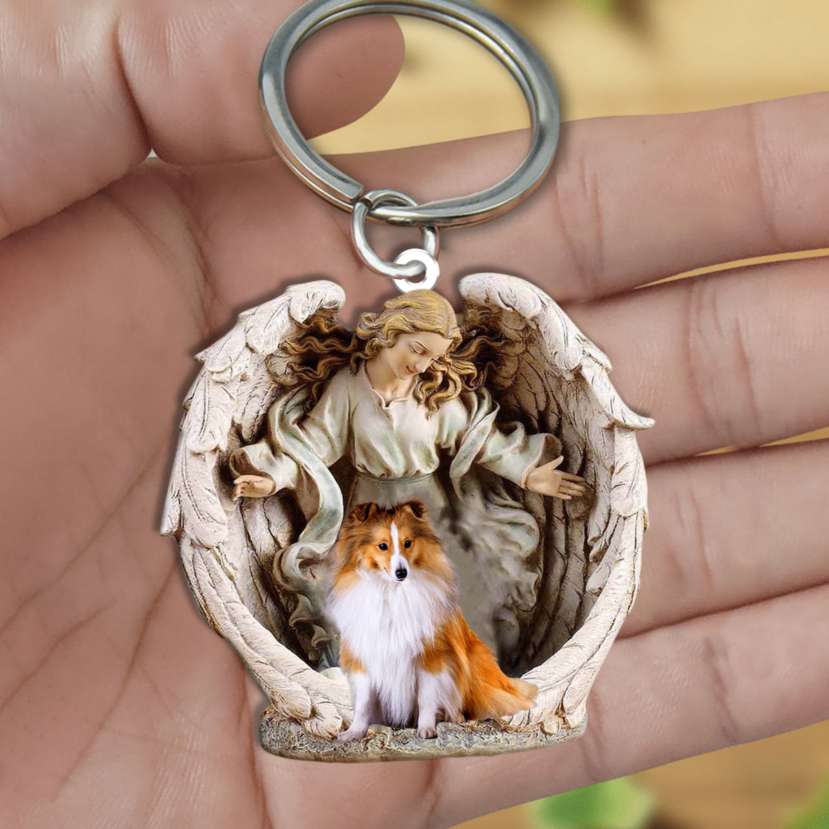 Angel Hug Shetland Sheepdog2 Acrylic Keychain