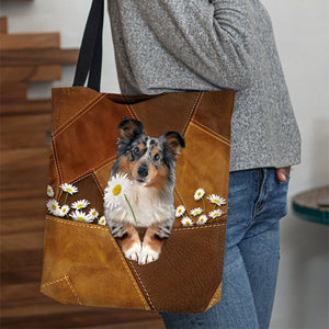 Shetland Sheepdog1 Holding Daisy  All Over Printed Tote Bag