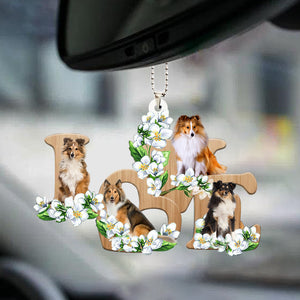 Shetland Sheepdog Love Flowers Dog Lover Car Hanging Ornament