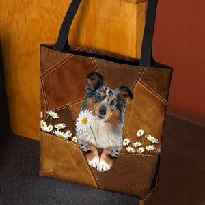 Shetland Sheepdog1 Holding Daisy  All Over Printed Tote Bag