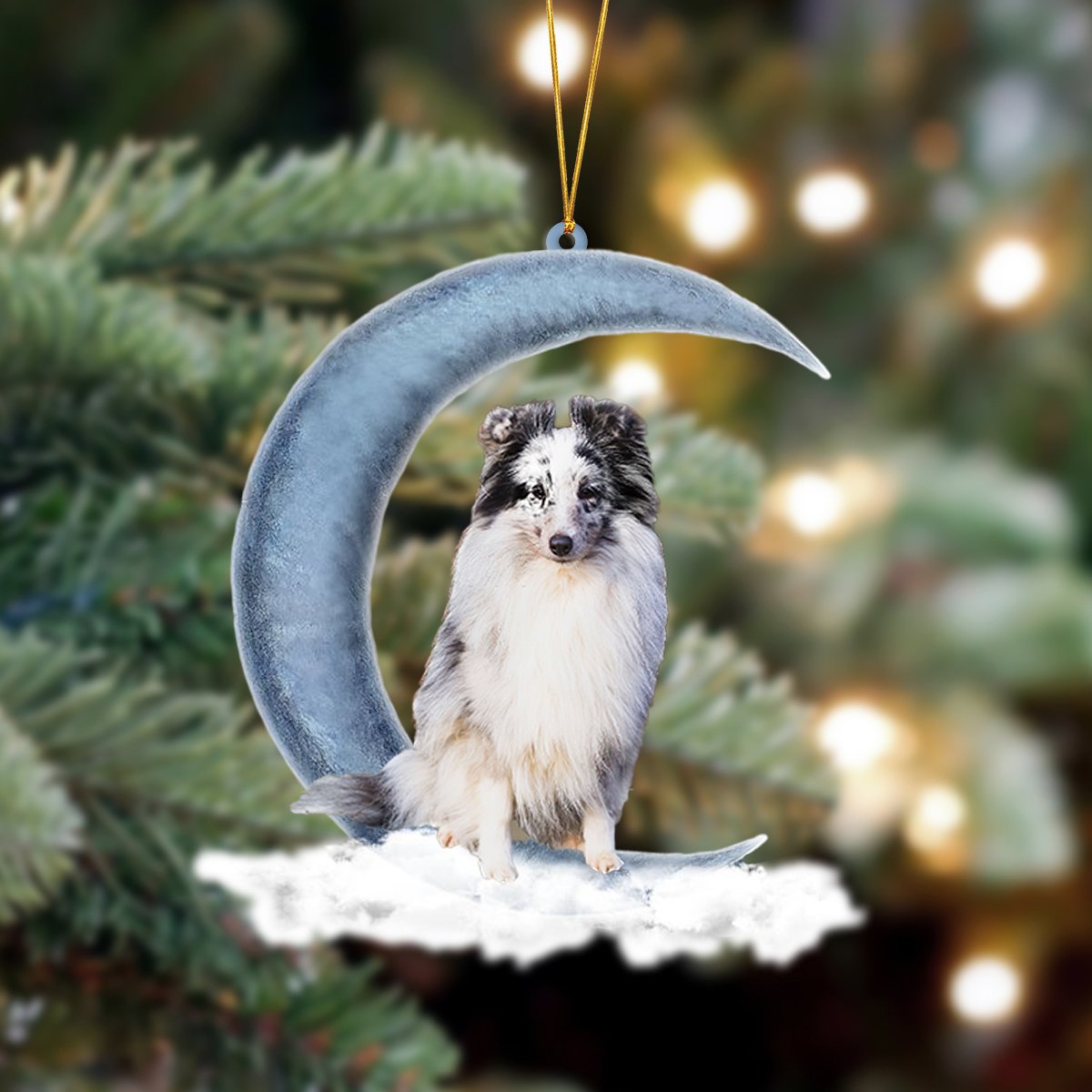 Shetland Sheepdog Sits On The Moon Hanging Ornament