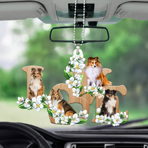 Shetland Sheepdog Love Flowers Dog Lover Car Hanging Ornament