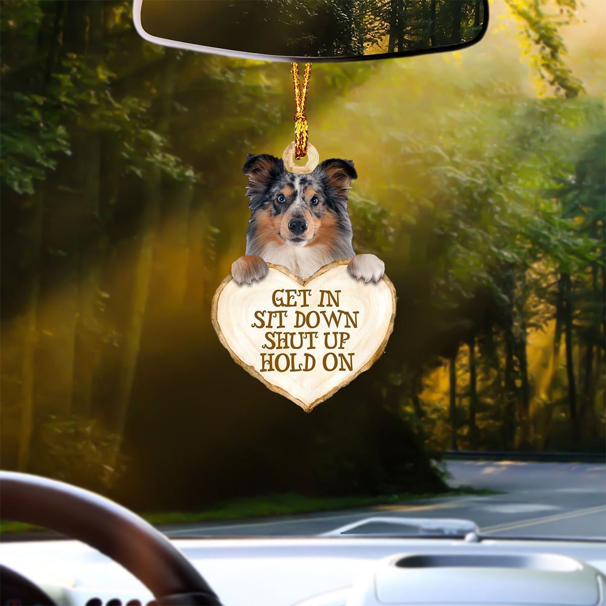 Shetland Sheepdog Heart Shape Get In Car Hanging Ornament