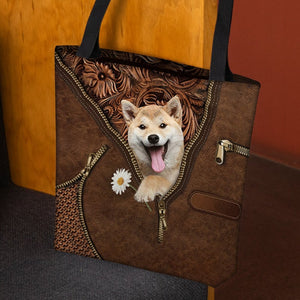 Shiba Inu 2 Holding Daisy Tote Bag