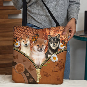 Shiba Inu Daisy Flower And Butterfly Tote Bag