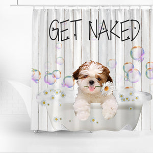 Shih Tzu Get Naked Daisy Shower Curtain