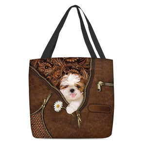 Shih Tzu Holding Daisy Tote Bag