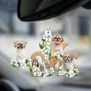 Shih Tzu Love Flowers Dog Lover Car Hanging Ornament