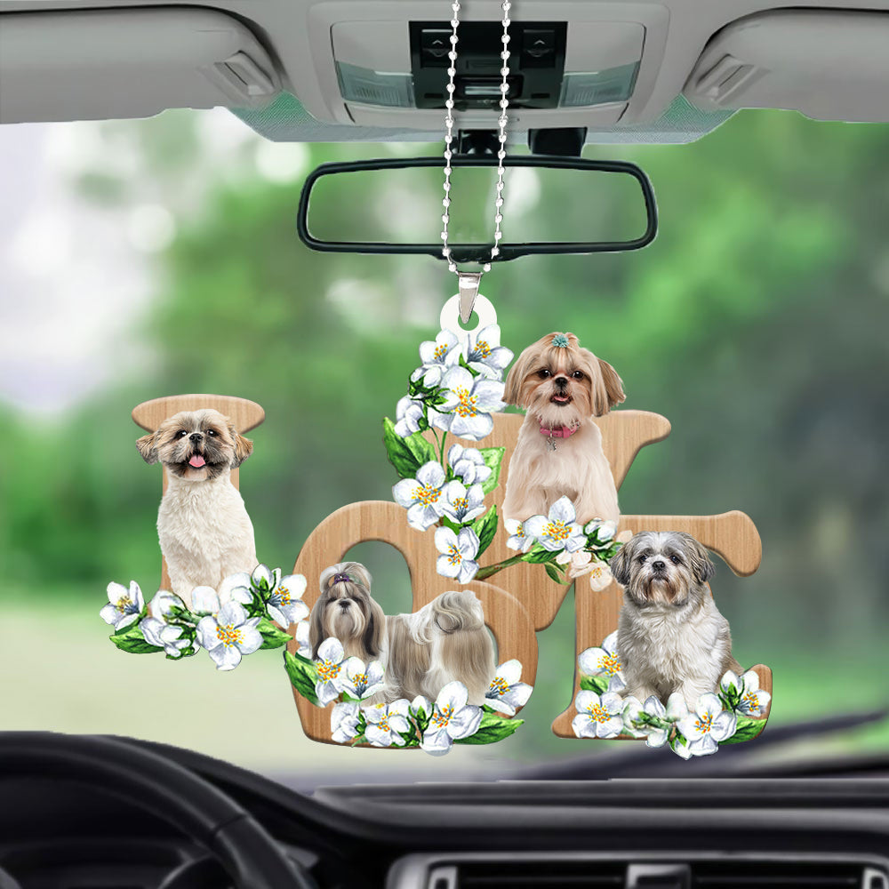 Shih Tzu Love Flowers Dog Lover Car Hanging Ornament