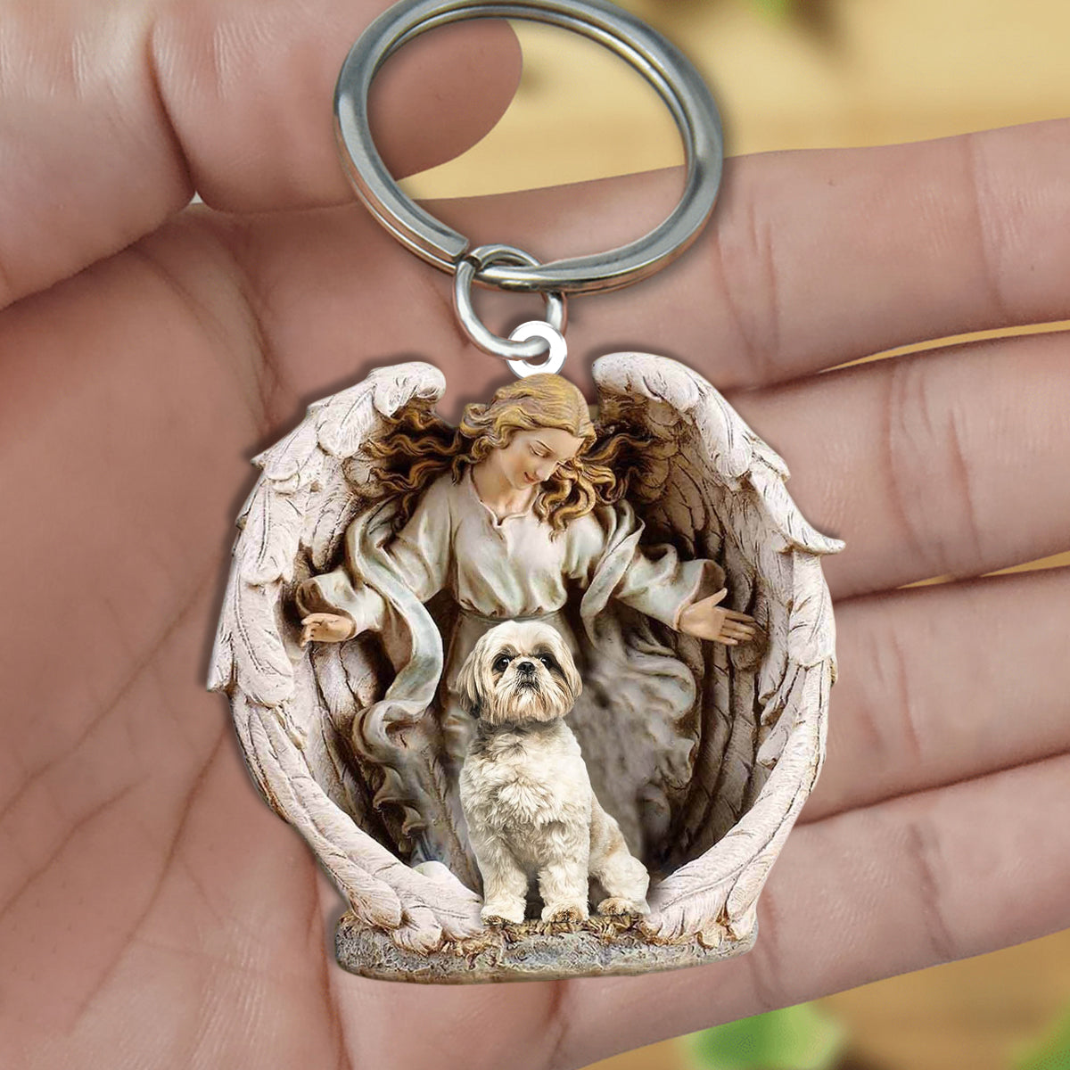 Angel Hug Shih tzu2 Acrylic Keychain