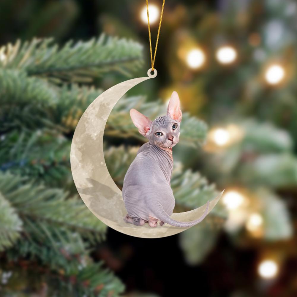 Sphynx Cat Sits On The Moon Hanging Ornament