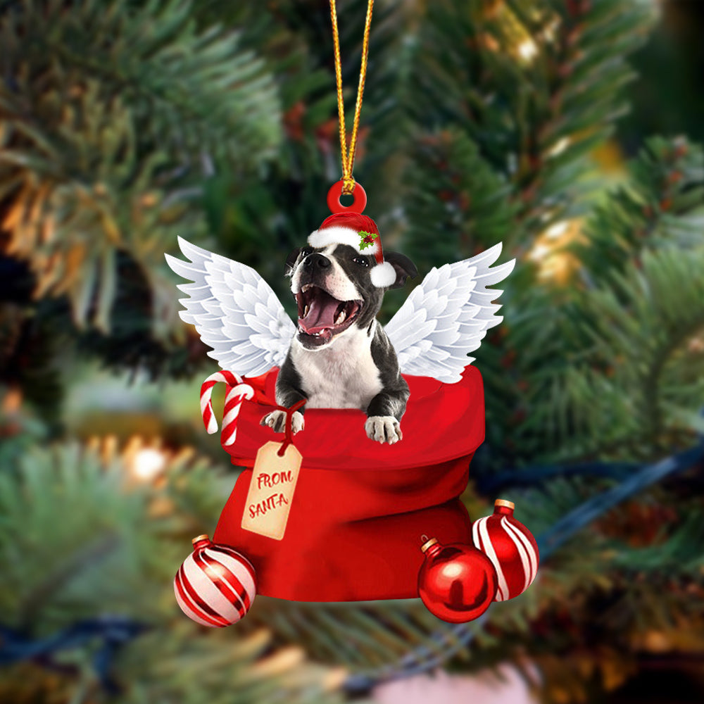 Staffordshire Bull Terrier 2 Angel Gift From Santa Christmas Ornament