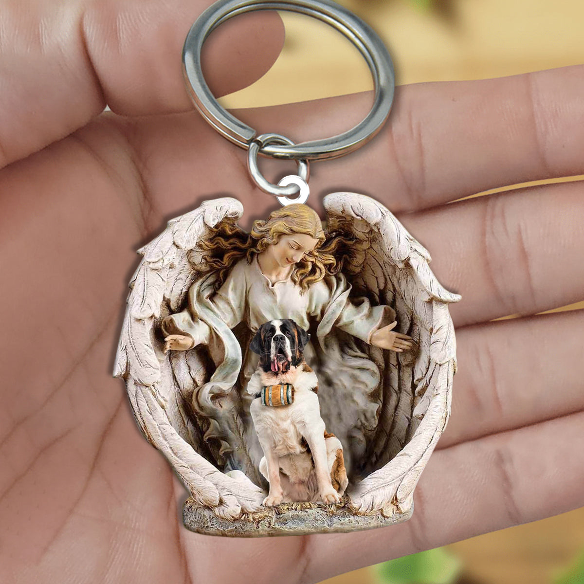 Angel Hug St bernard Acrylic Keychain