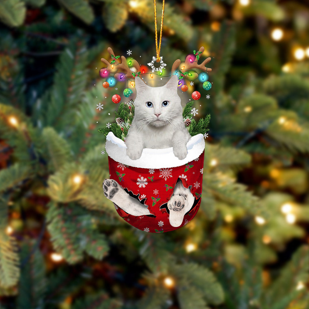 Turkish angora  In Snow Pocket Christmas Ornament