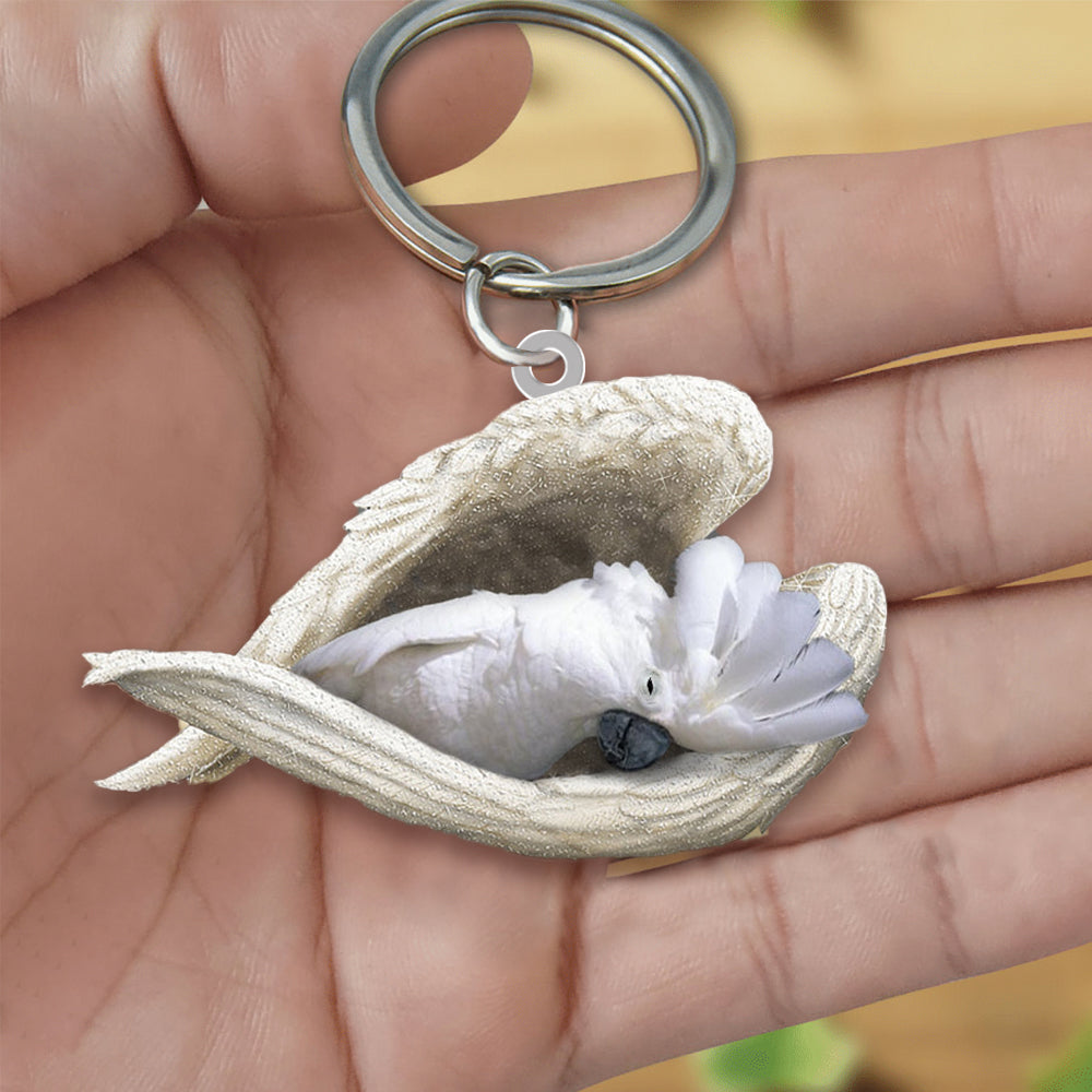 Umbrella Cockatoo Sleeping Angel Acrylic Keychain