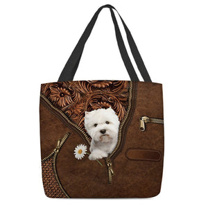 West Highland Dog Holding Daisy Tote Bag