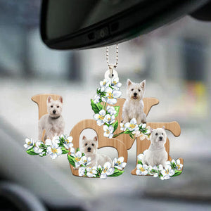 West Highland White Terrier Love Flowers Dog Lover Car Hanging Ornament