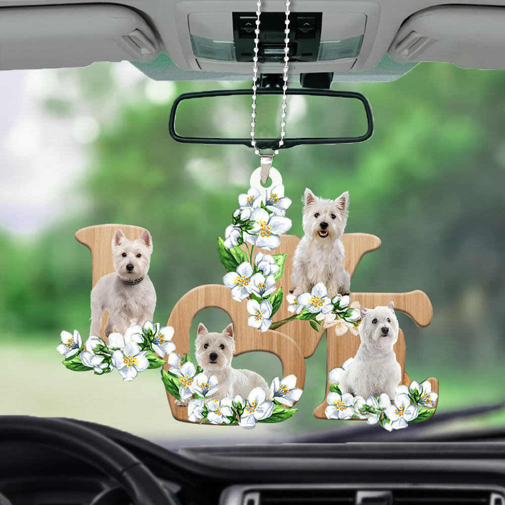 West Highland White Terrier Love Flowers Dog Lover Car Hanging Ornament