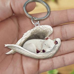 White Staffie Sleeping Angel Acrylic Keychaine