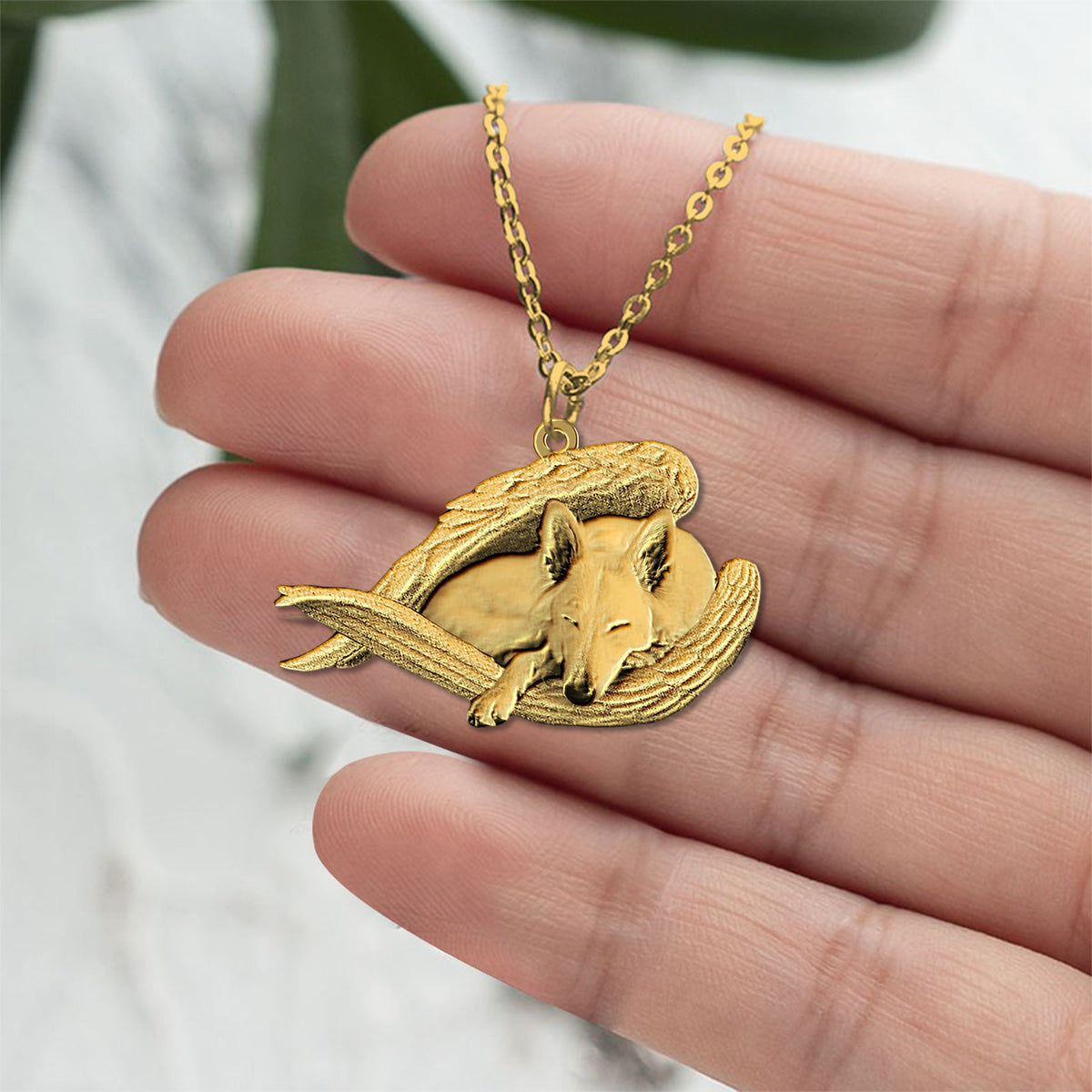 White german shepherd Sleeping Angel Necklace