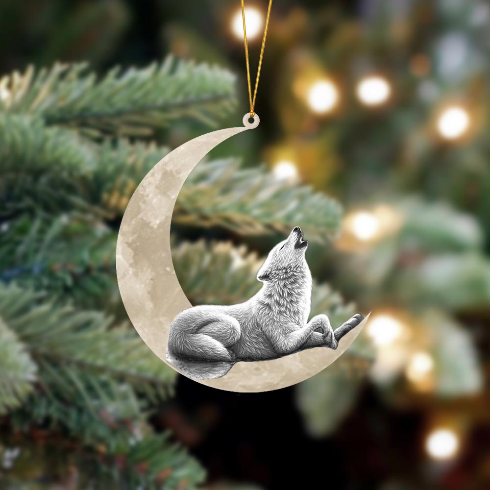 Wolf Sits On The Moon Hanging Ornament