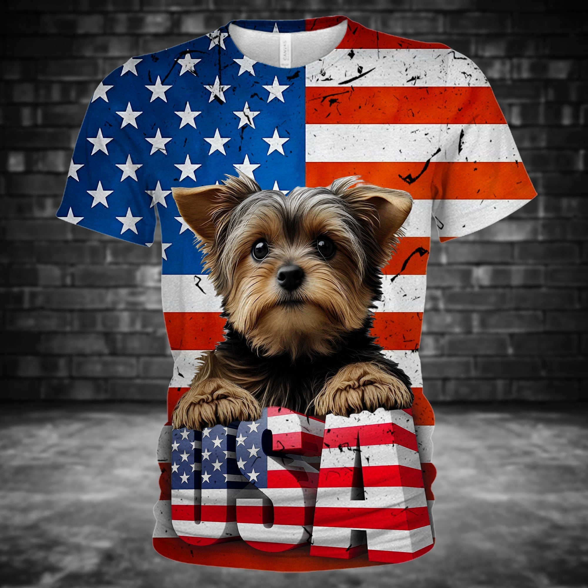 Yorkshire Terrier - Dog American Flag 3D Graphic Unisex T-shirt