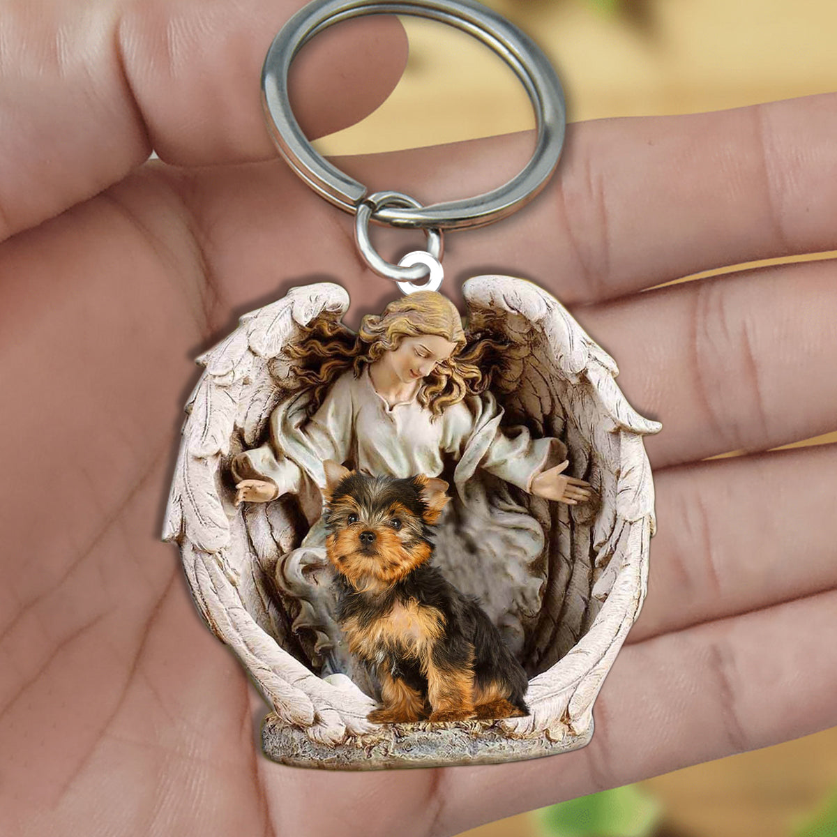 Angel Hug Yorkshire terrier Acrylic Keychain