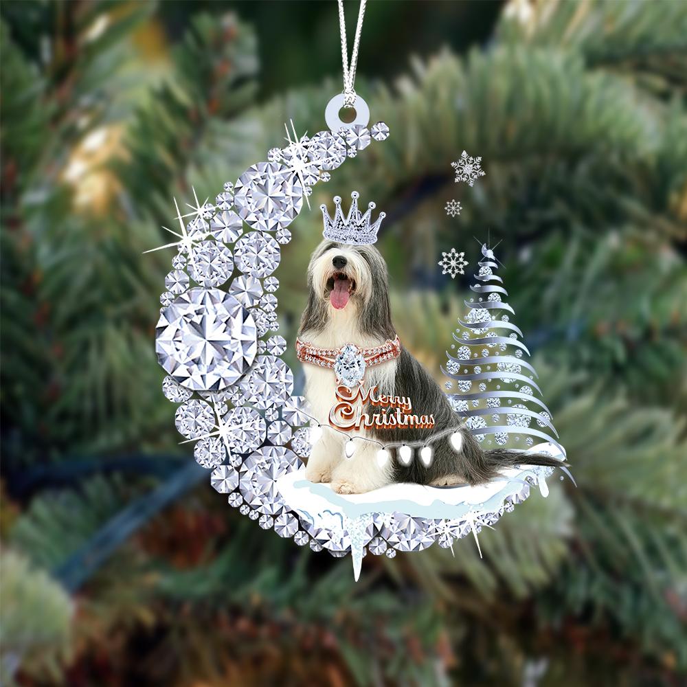 Bearded Collie Diamond Moon Merry Christmas Ornament