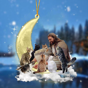 Jesus Surrounded By cats On The Moon Ornament