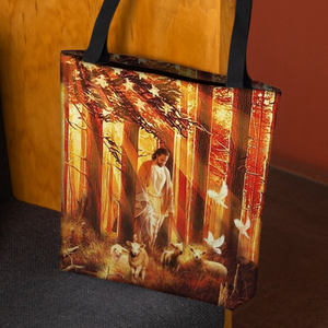 Jesus-Walking with the lambs Tote Bag