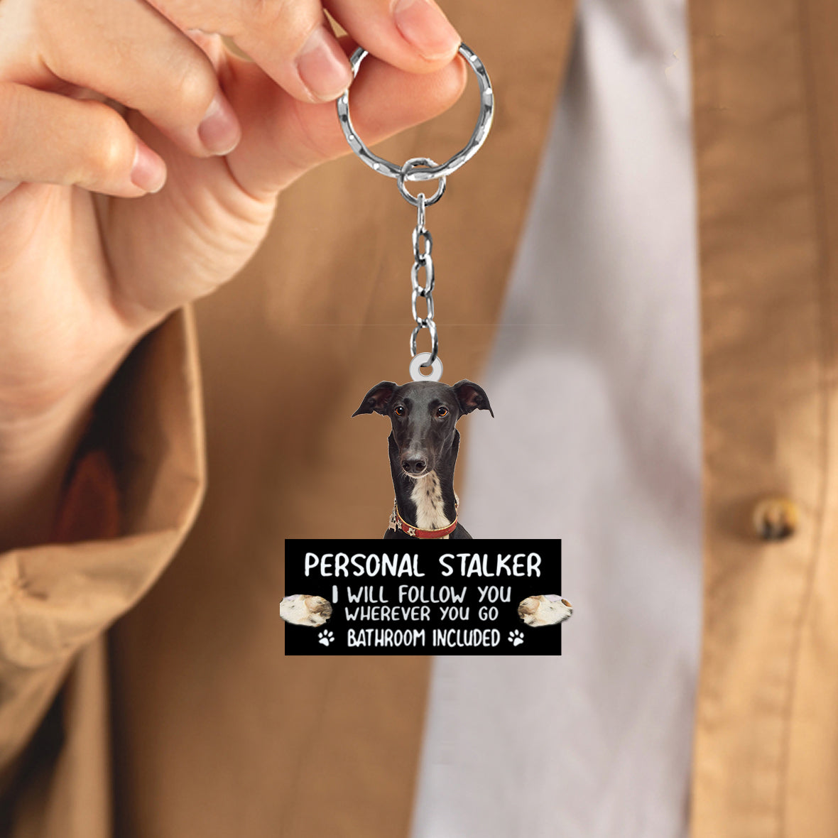 greyhound Personal Stalker Acrylic Keychain